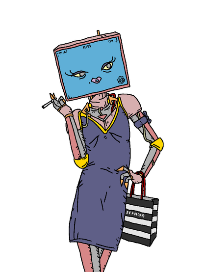 my ai girlfriend with a cigarette and a sephora bag
