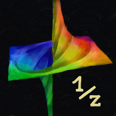 A colorful digital oil painting. A 3D function plot where the value blows up towards positive infinity (from the right) and negative infinity (from the left). It's labelled with "1/z".